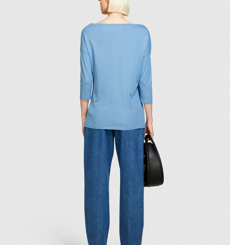 T-shirt with boat neck - women's long sleeve t-shirts - Light Blue | Sisley image number 3